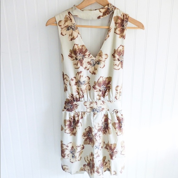 Pants - Stone Beige Floral Choker Romper (101)